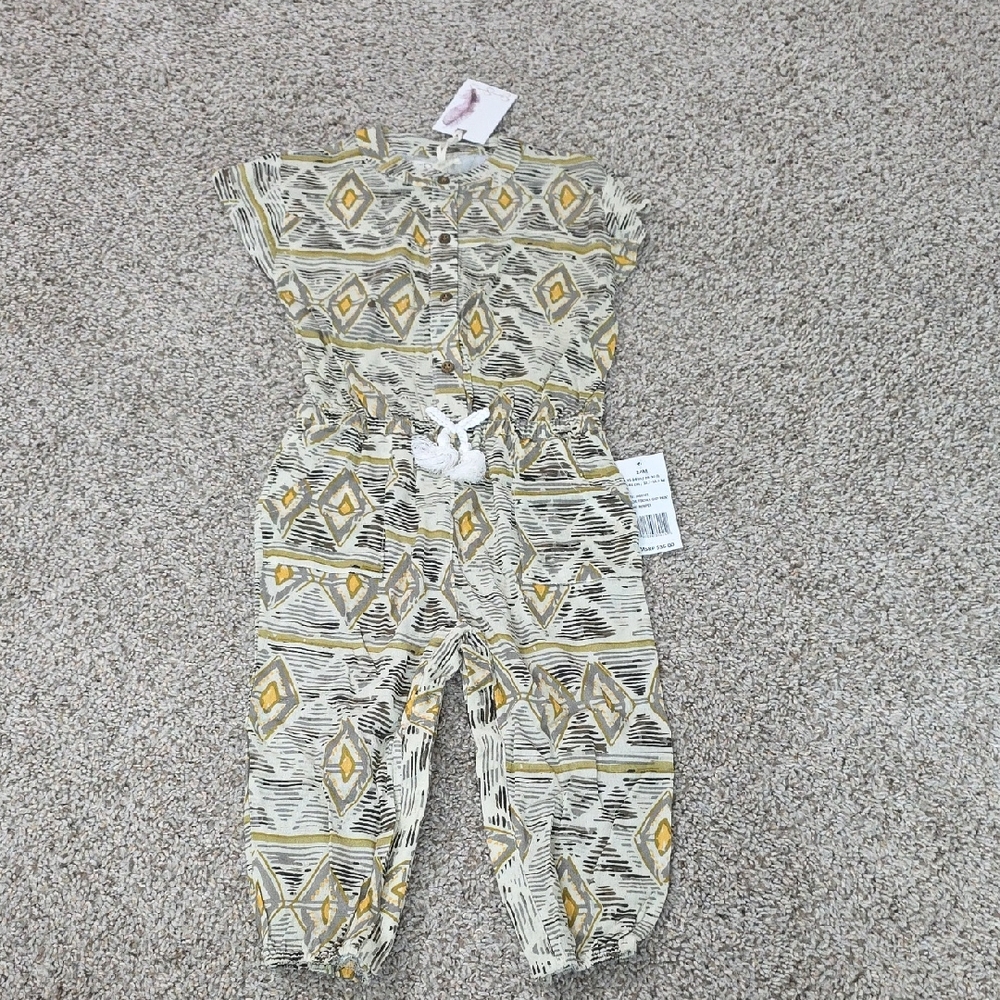 Jessica Simpson Geometric Yellow and Gray Kids Romper